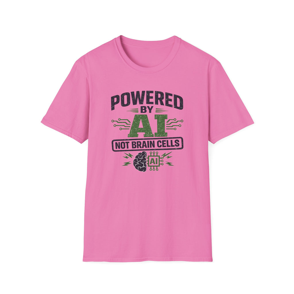 T-Shirt featuring "Powered by AI" AI humor design by AIronic, gallery view 41