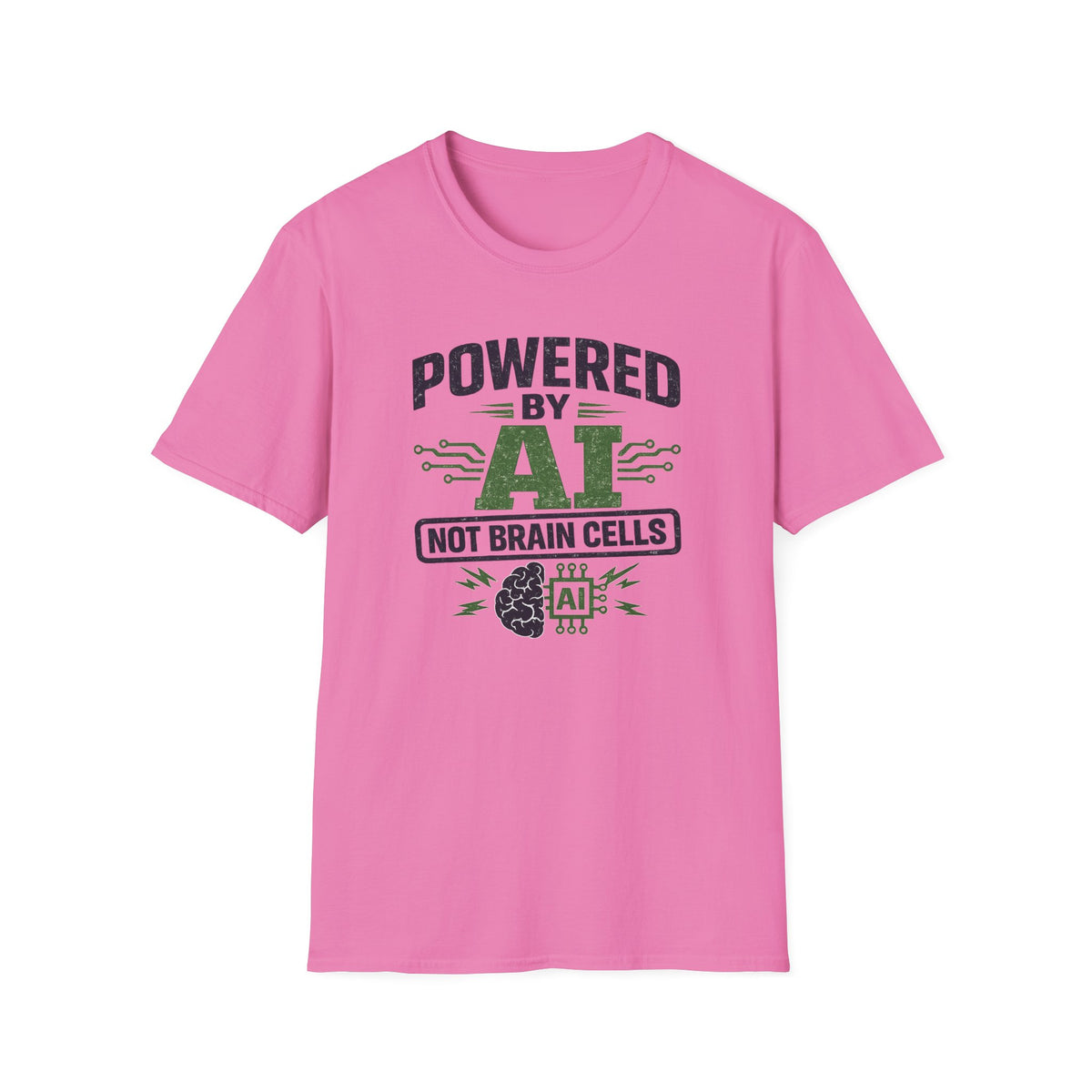 T-Shirt featuring "Powered by AI" AI humor design by AIronic, gallery view 41