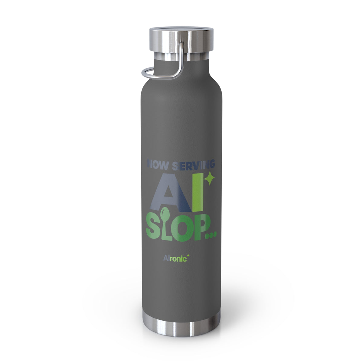 AIronic water bottle featuring "Now Serving AI Slop" AI humor design, gallery view 14