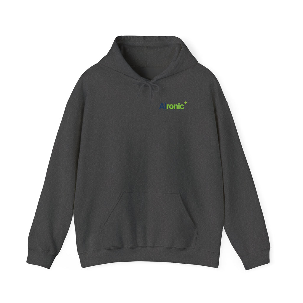 Dark Heather Hoodie featuring "Google Prompt Privacy" AI humor design by AIronic, gallery view 6