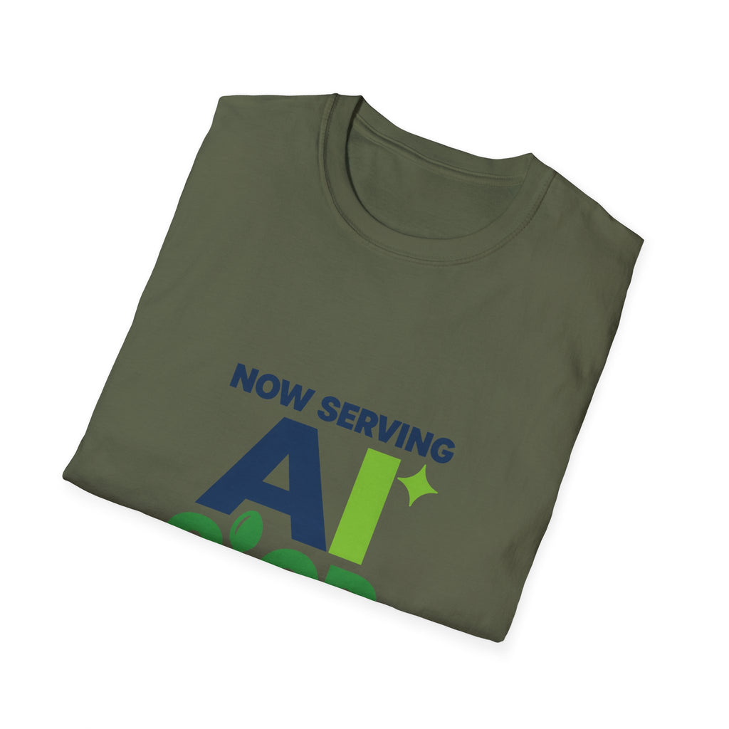 AIronic T-shirt featuring "Now Serving AI Slop" AI humor design, gallery view 23