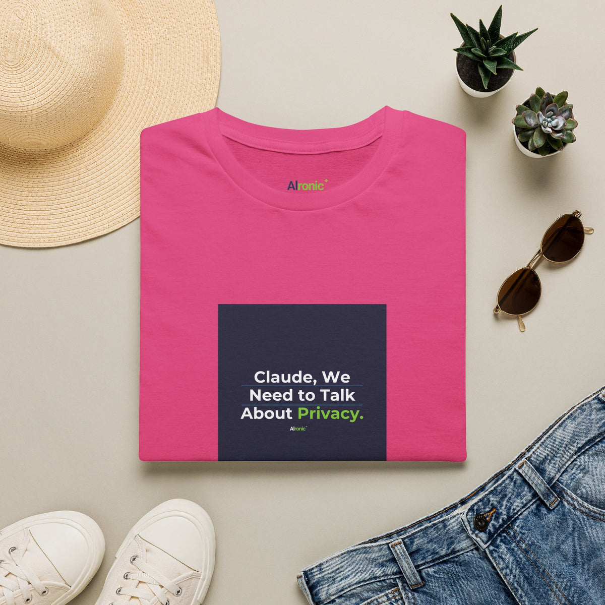 Heliconia T-Shirt featuring "Claude Privacy" AI humor design by AIronic, gallery view 11