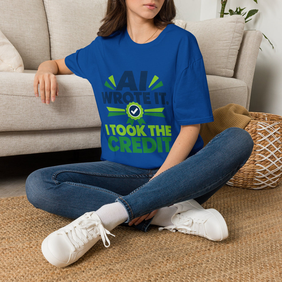 T-Shirt featuring "AI Wrote It. I Took the Credit." AI humor design by AIronic, gallery view 29