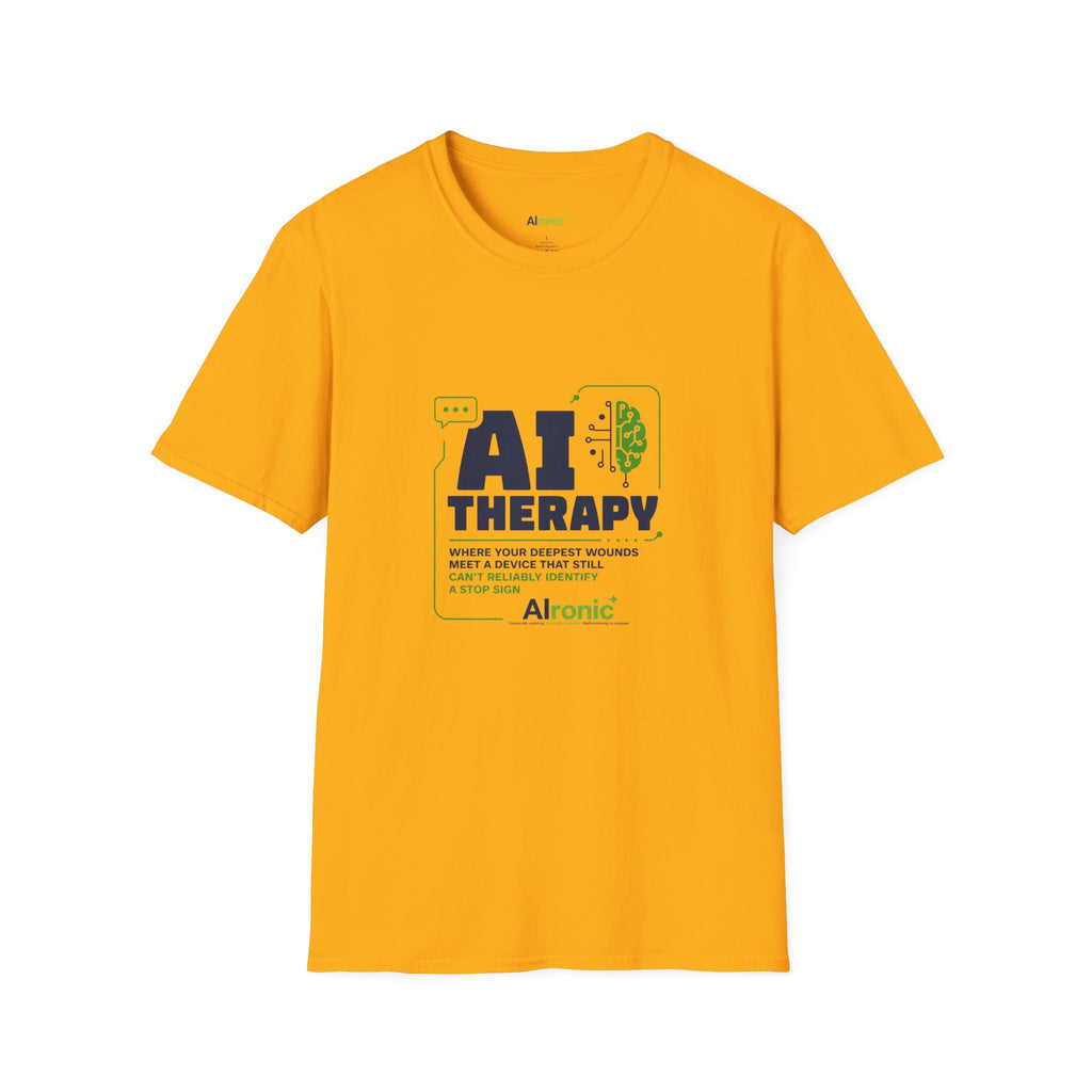 T-Shirt featuring "AI Therapy" AI humor design by AIronic, gallery view 26