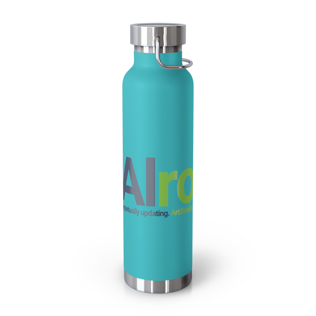 Mint Green Water Bottle featuring "AIronic Logo" AI humor design by AIronic, gallery view 6