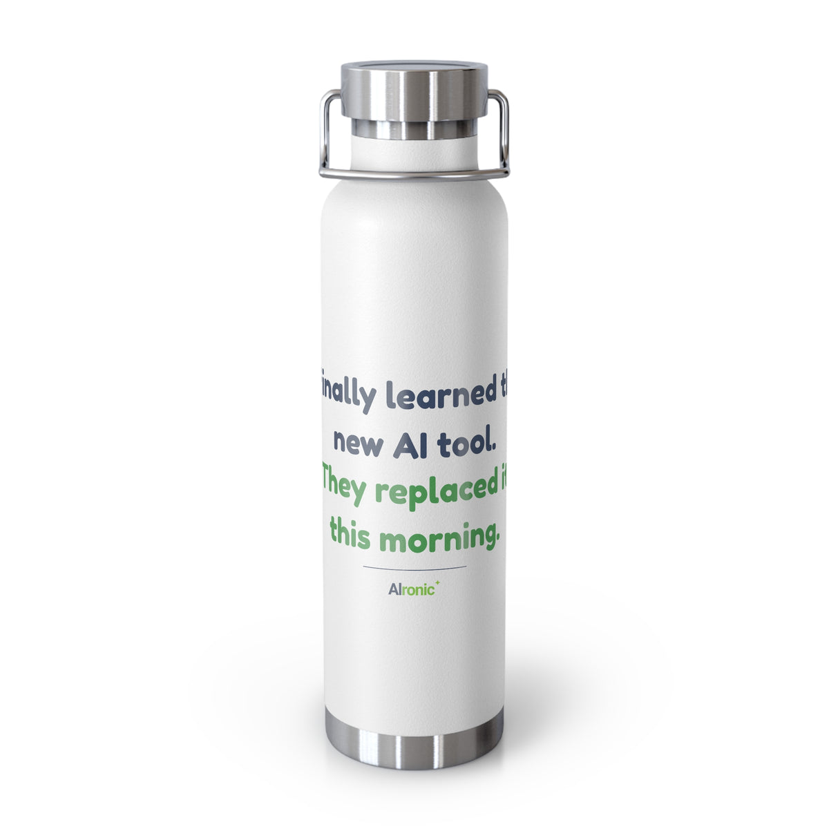 Water Bottle featuring “They Replaced the AI Tool” AI humor design by AIronic, gallery view 1