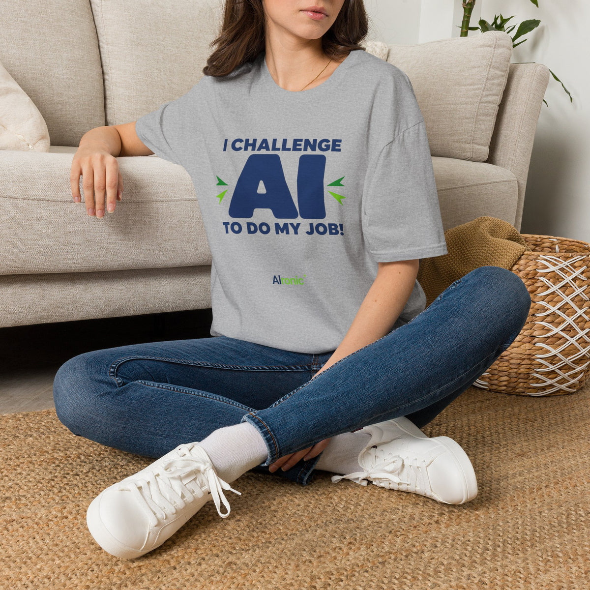 T-shirt featuring "I Challenge AI to Do My Job" by AIronic, product view 19