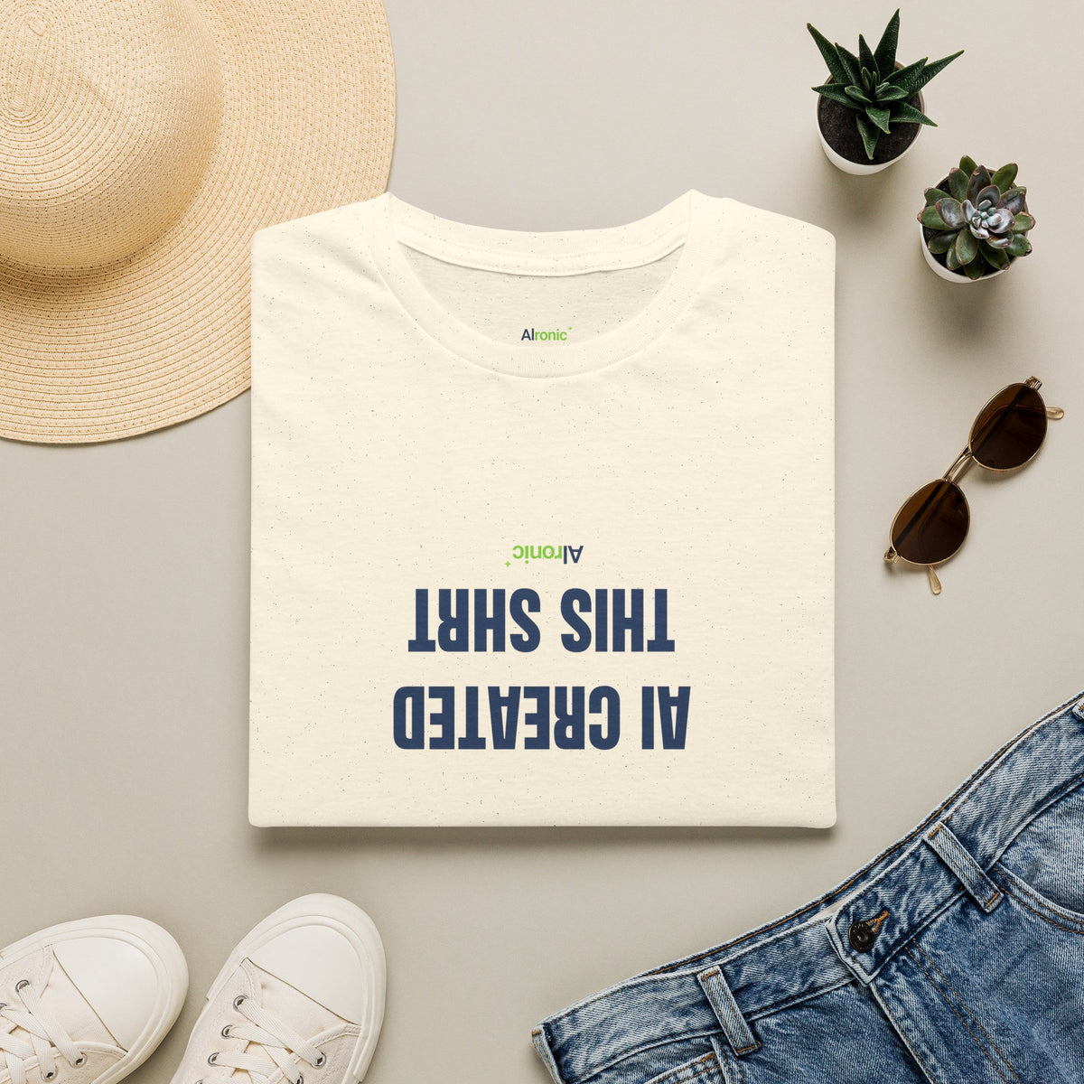 Natural T-Shirt featuring "AI Created" AI humor design by AIronic, gallery view 6
