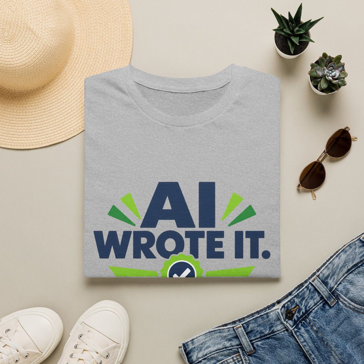 Sport Grey T-Shirt featuring "AI Wrote It. I Took the Credit." AI humor design by AIronic, gallery view 3