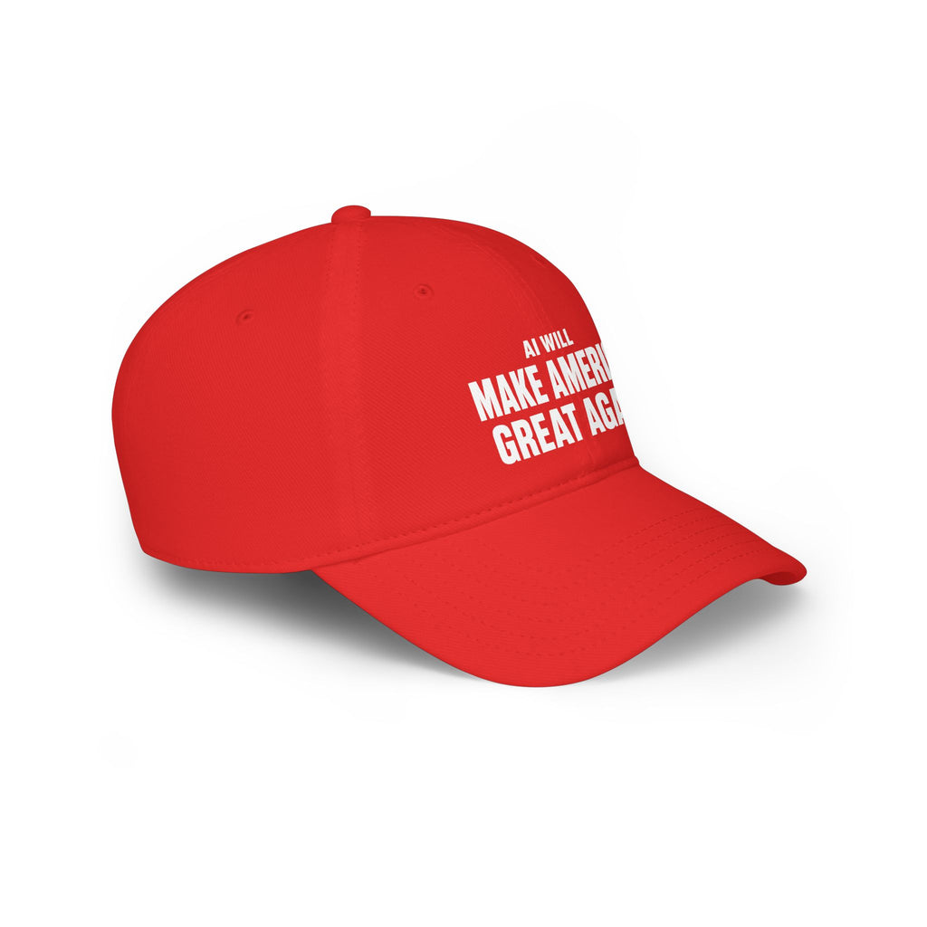 Hat featuring "AI Will Make America Great Again" AI humor design by AIronic, gallery view 4