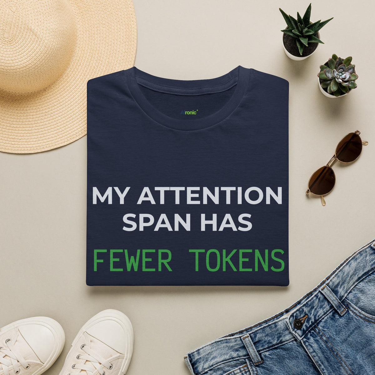 AIronic T-Shirt featuring "My Attention Span Has Fewer Tokens Than Yours" AI humor design, gallery view 9
