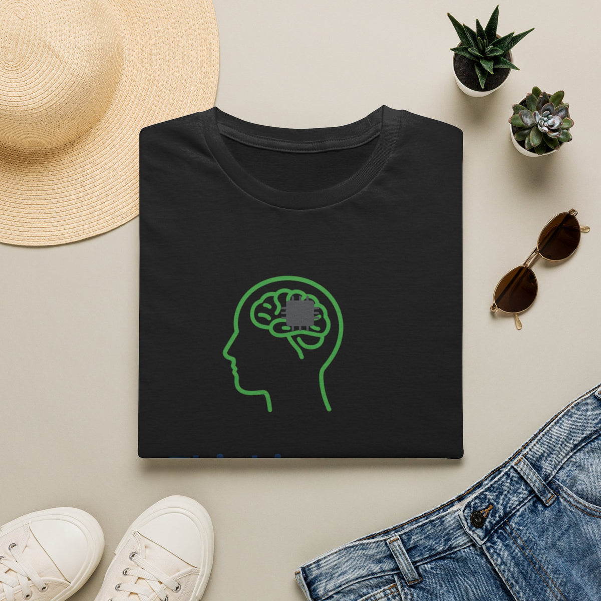 Black T-Shirt featuring "Thinking Subscription" AI humor design by AIronic, gallery view 2