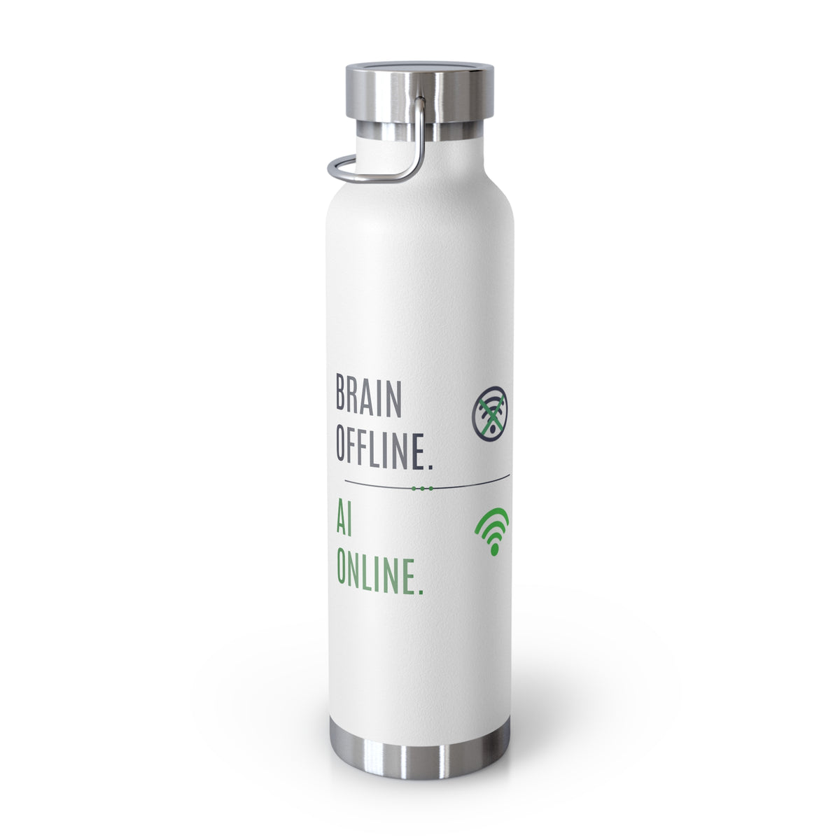 White Water Bottle featuring "Brain Offline, AI Online" AI humor design by AIronic, gallery view 1