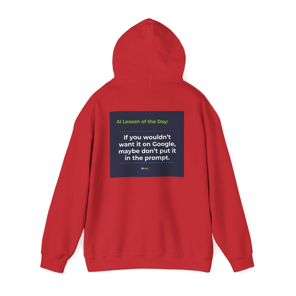 Hoodie featuring "Google Prompt Privacy" AI humor design by AIronic, gallery view 43