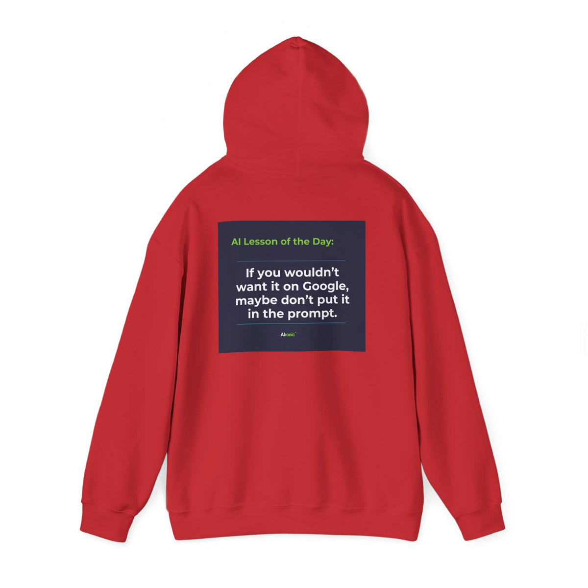 Hoodie featuring "Google Prompt Privacy" AI humor design by AIronic, gallery view 43