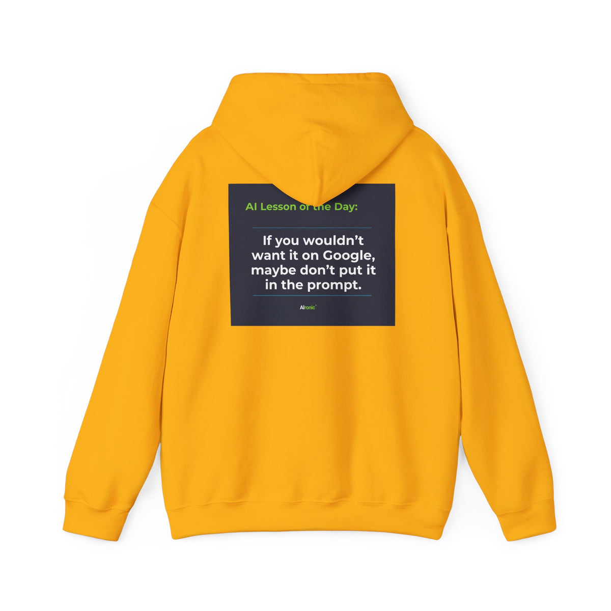 Hoodie featuring "Google Prompt Privacy" AI humor design by AIronic, gallery view 24