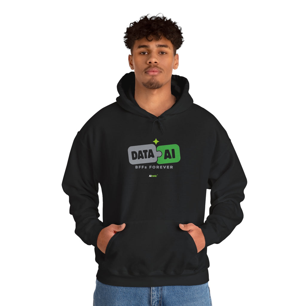 AIronic Hoodie featuring "Data + AI BFFs Forever" AI humor design, gallery view 18