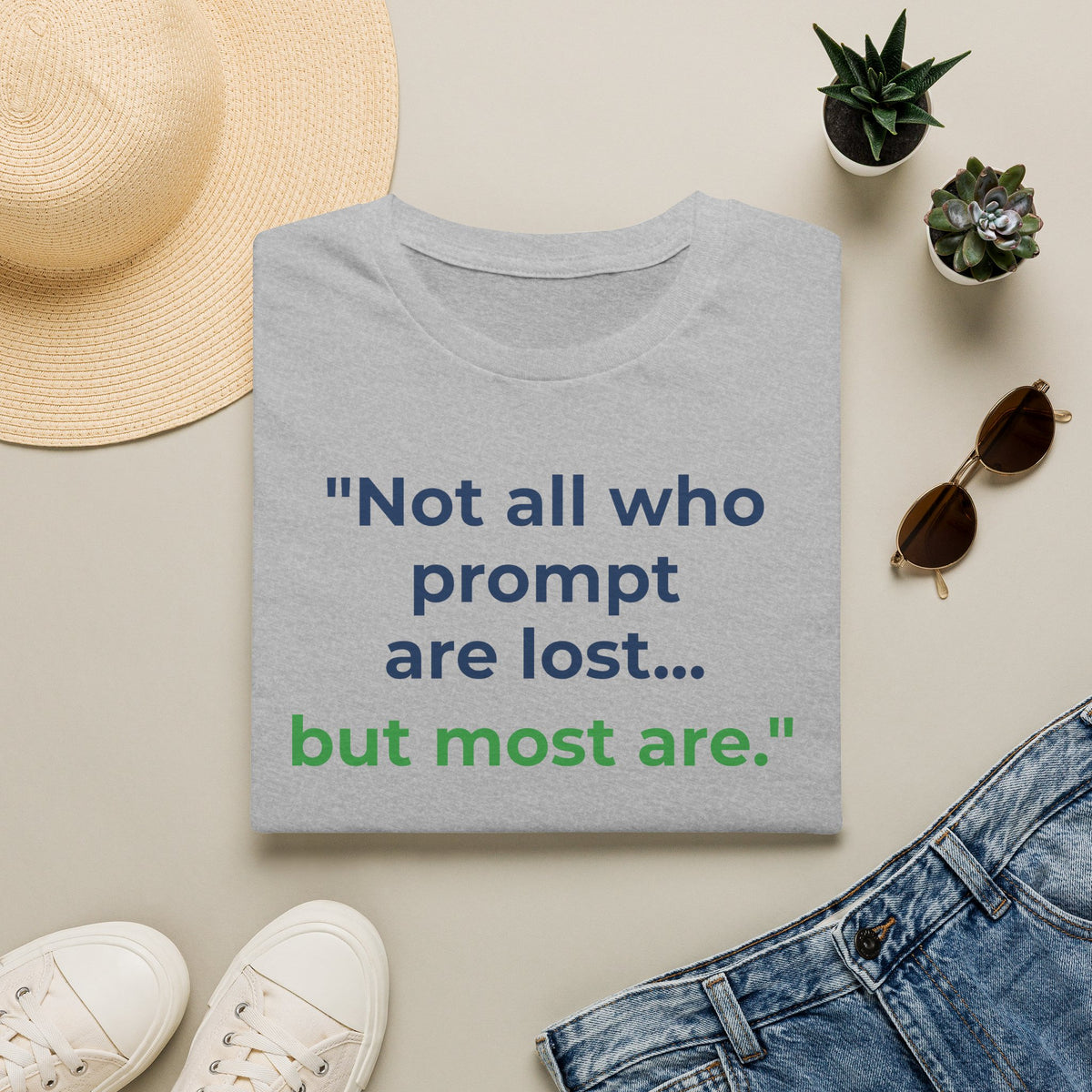 Sport Grey T-Shirt featuring "Not All Who Prompt Are Lost" AI humor design by AIronic, gallery view 4