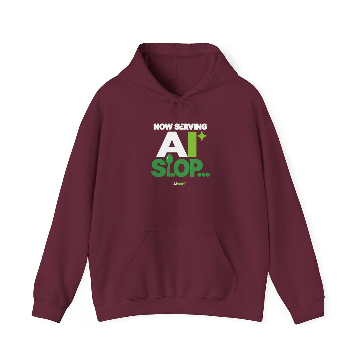 AIronic hoodie featuring "Now Serving AI Slop" AI humor design, gallery view 5