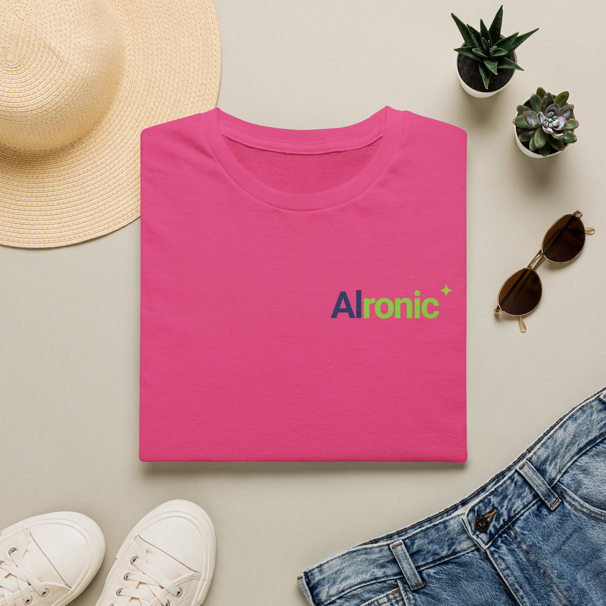 Heliconia T-Shirt featuring "AIronic Minimal Logo Edition" AI humor design by AIronic, gallery view 11