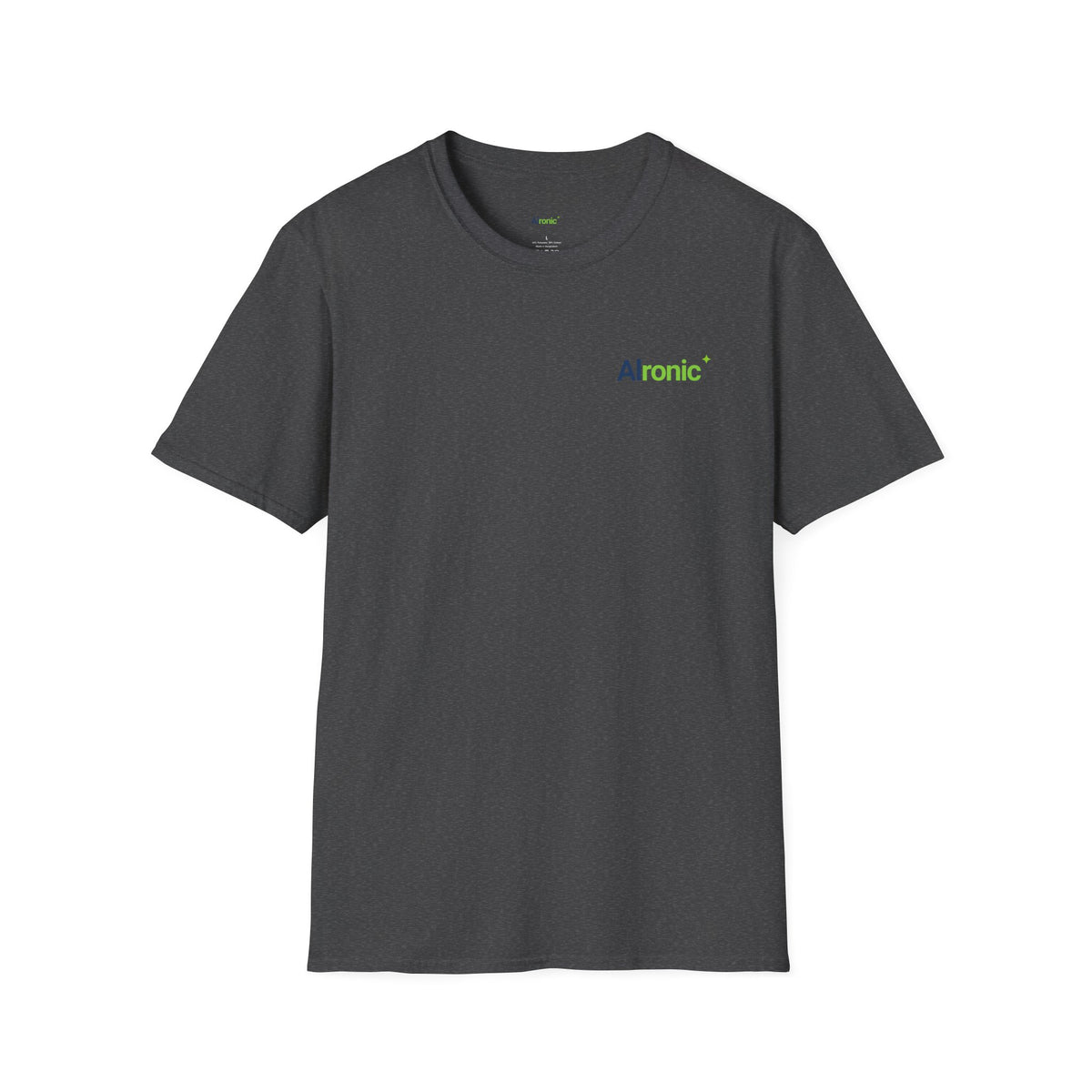 Dark Heather T-Shirt featuring "AIronic Minimal Logo Casual" AI humor design by AIronic, gallery view 7