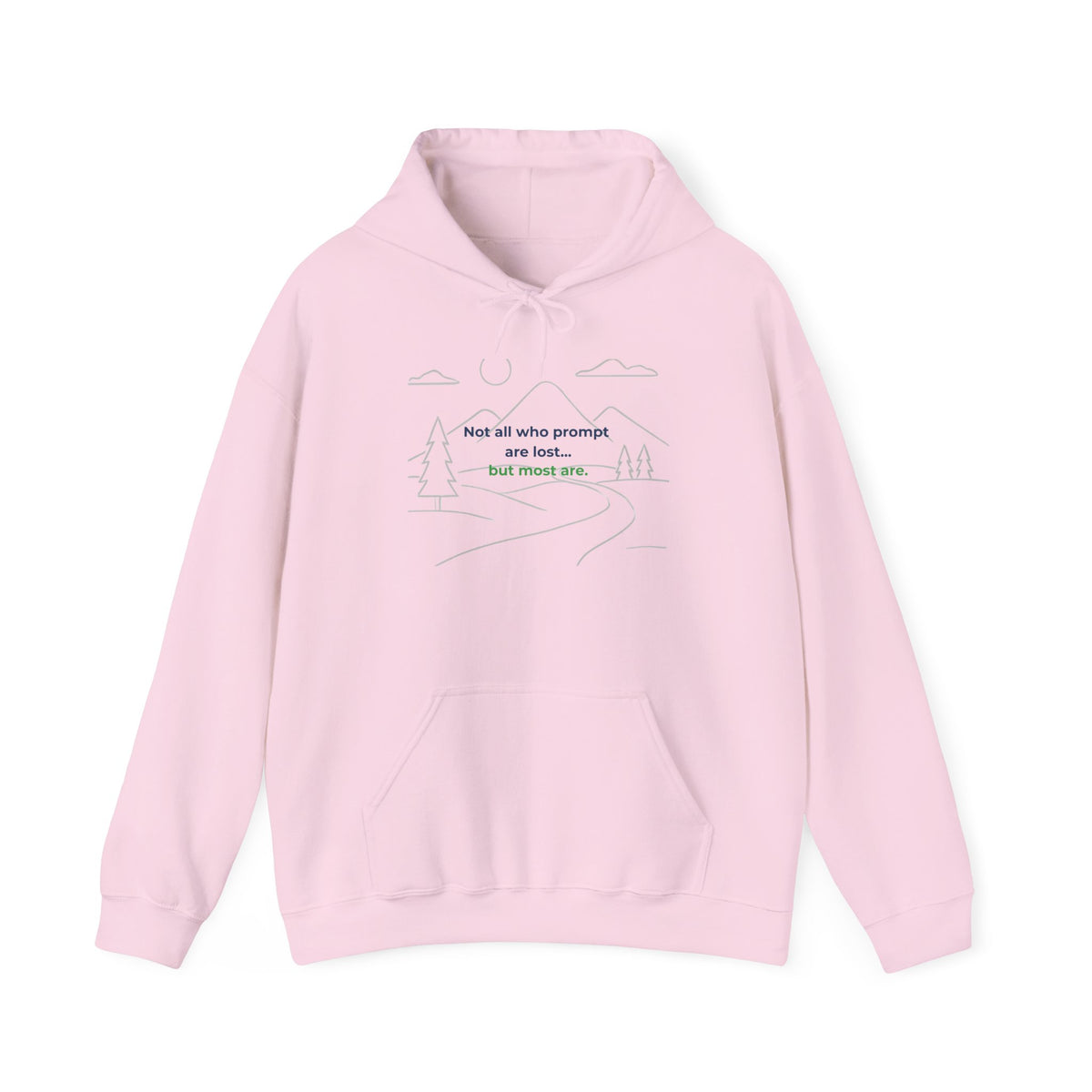 Hoodie featuring “Not All Who Prompt Are Lost” AI humor design by AIronic, gallery view 5