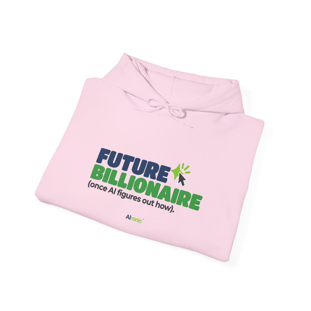 Dark Chocolate hoodie featuring “Future billionaire, once AI figures out how” AI humor design by AIronic, catalog view 5