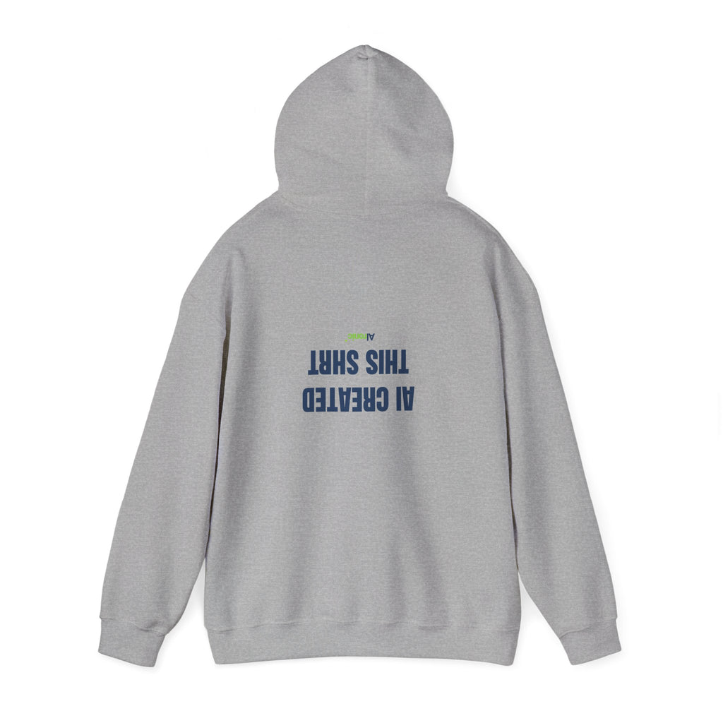 Light Pink hoodie featuring minimal “AI created this shirt” AI humor design by AIronic, catalog view 2