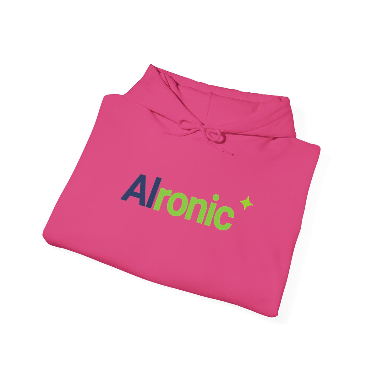 Navy hoodie featuring “AI created this shirt” AI humor design by AIronic, catalog view 4