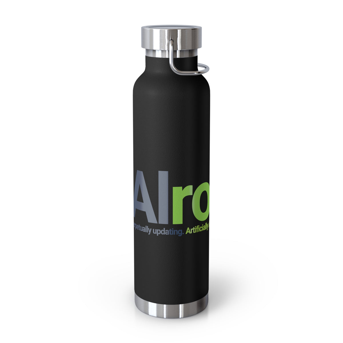 Black Water Bottle featuring "AIronic Logo" AI humor design by AIronic, gallery view 4