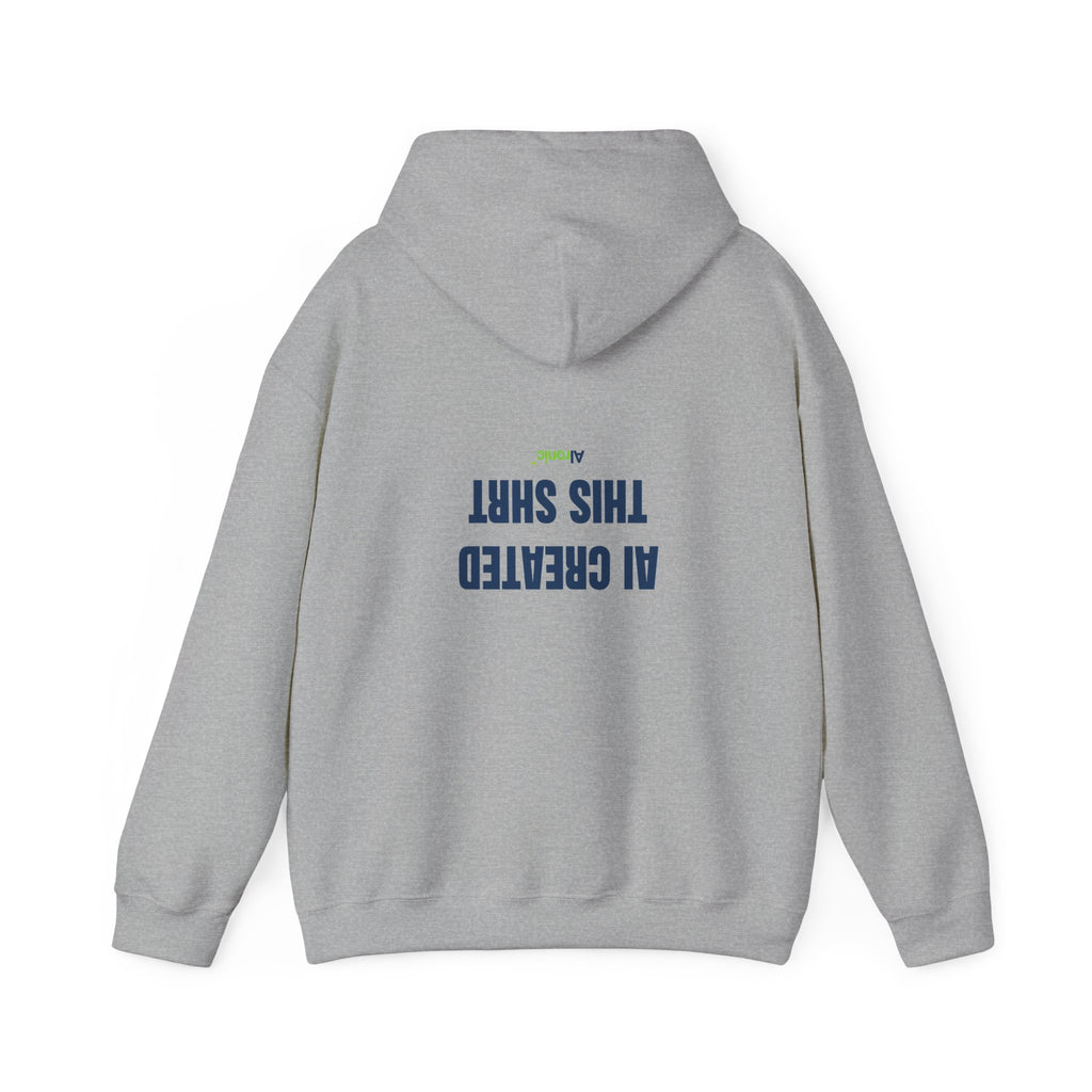 Heliconia hoodie featuring “AI created this shirt” AI humor design by AIronic, catalog view 2