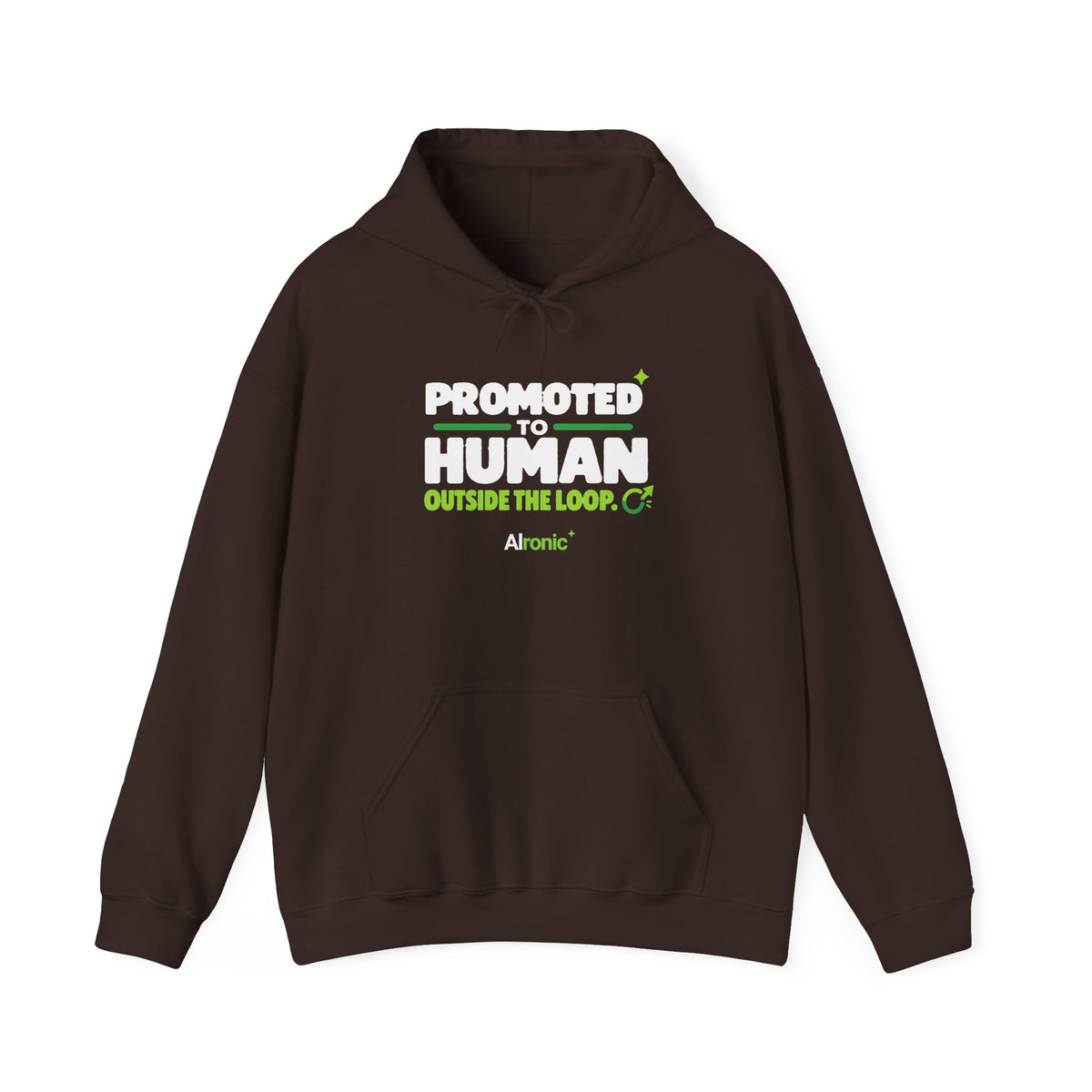 AIronic hoodie featuring “Promoted to Human Outside the Loop” AI humor design, gallery view 6