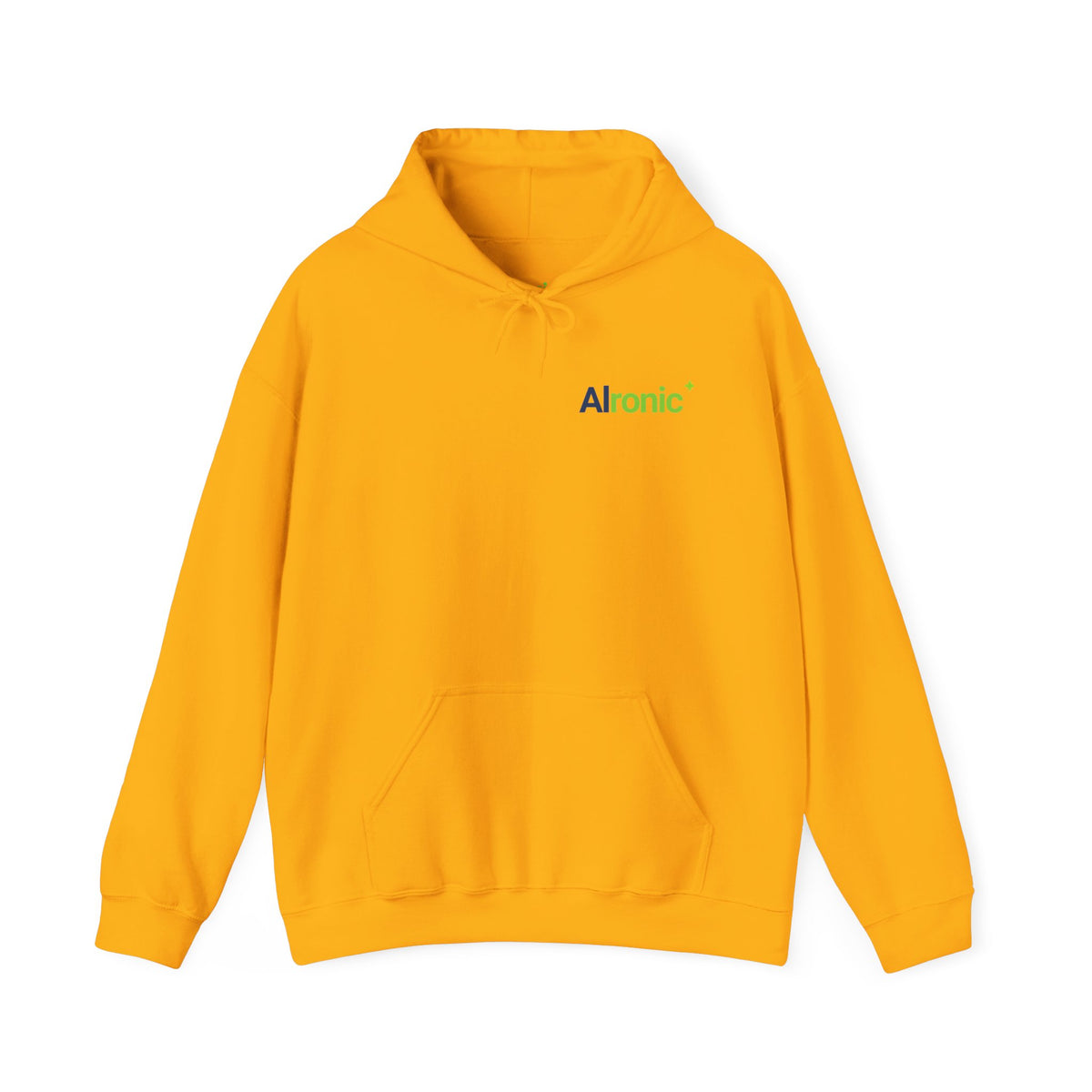 Gold Hoodie featuring "AIronic Minimal Logo" AI humor design by AIronic, gallery view 5