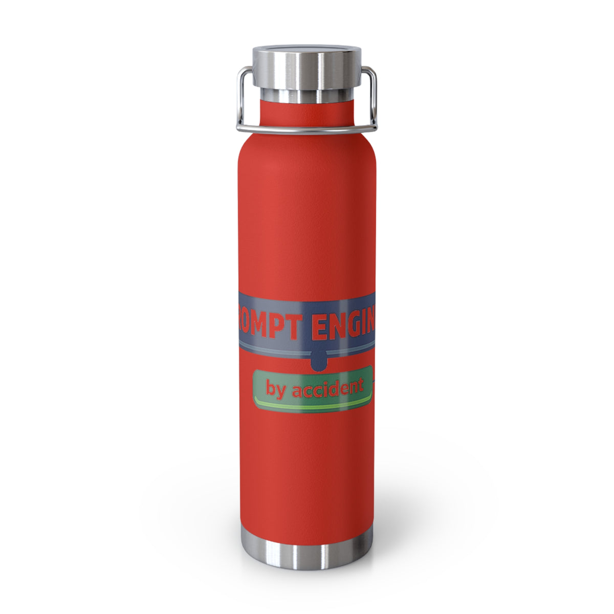 Red Water Bottle featuring "Prompt Engineer by Accident" AI humor design by AIronic, gallery view 2