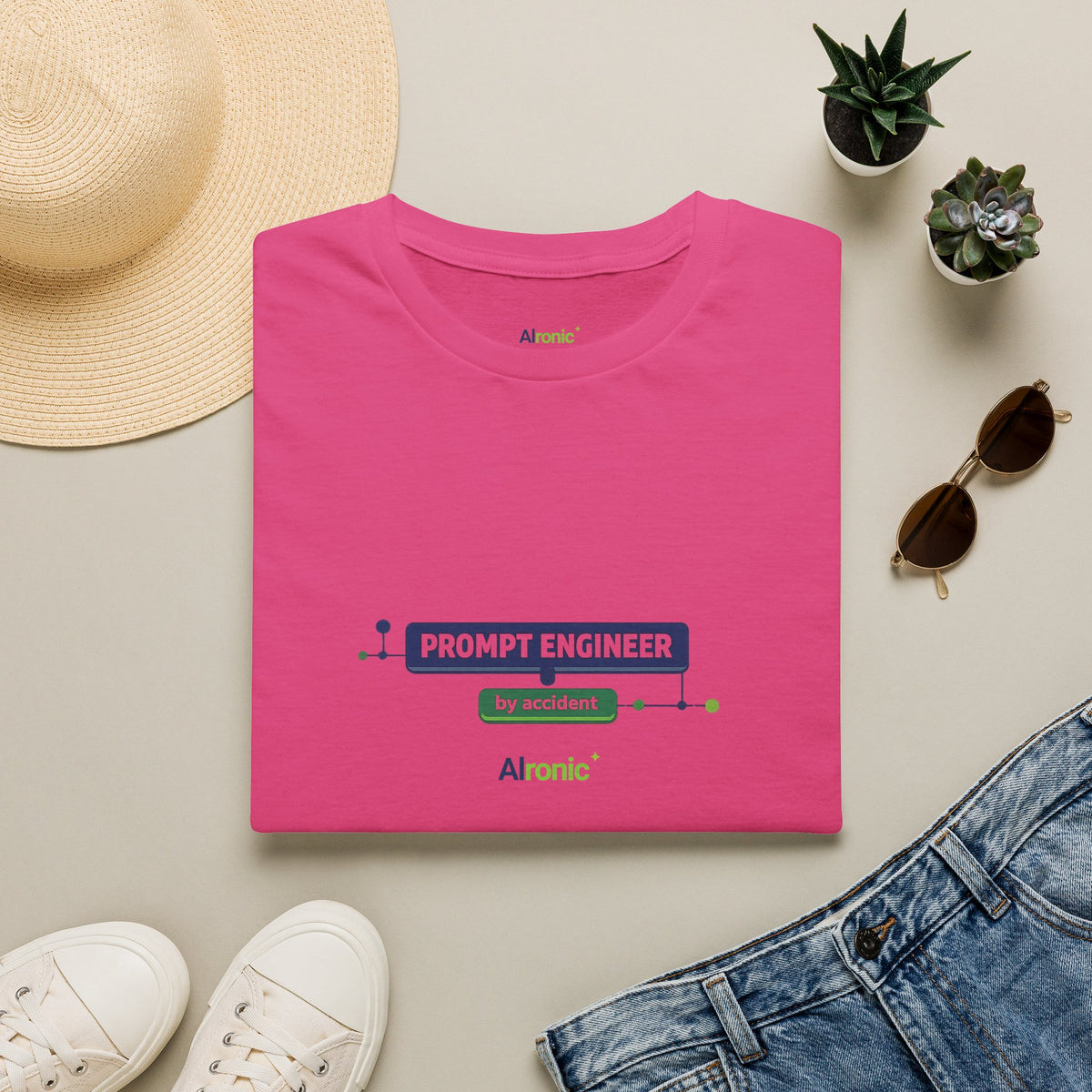 Heliconia T-Shirt featuring "Prompt Engineer by Accident" AI humor design by AIronic, gallery view 11