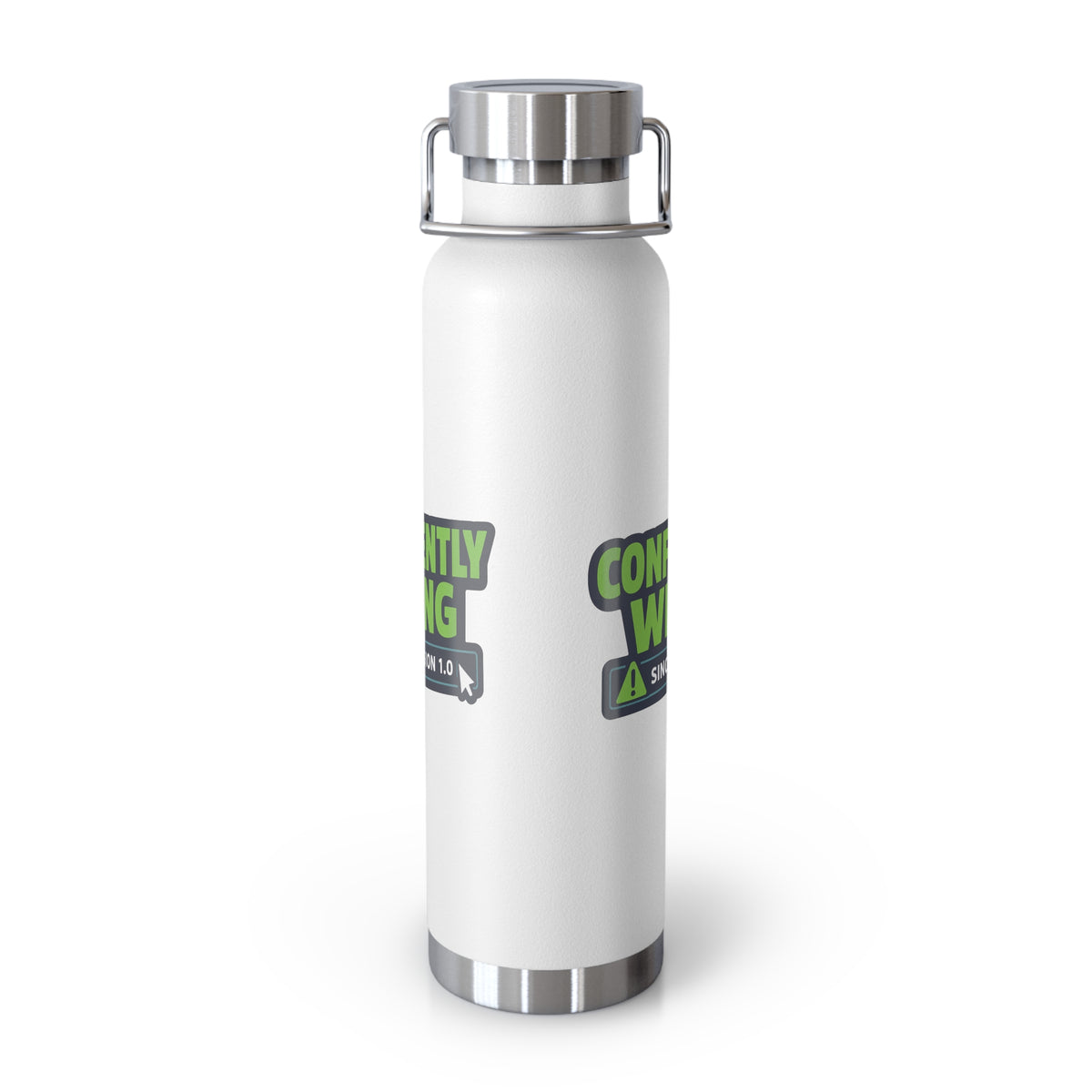 Water Bottle featuring "Confidently Wrong" AI humor design by AIronic, gallery view 10