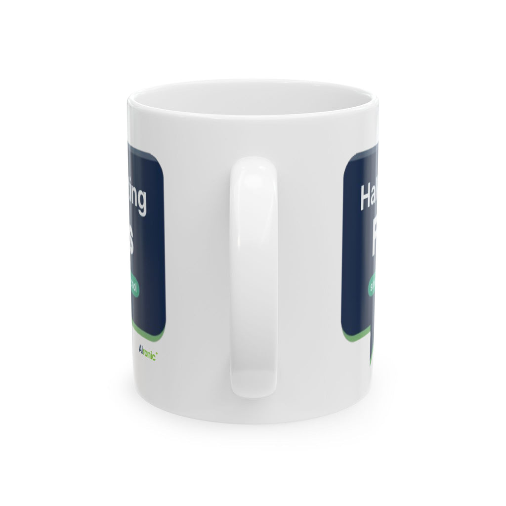Mug featuring "Hallucinating Facts" AI humor design by AIronic, gallery view 3