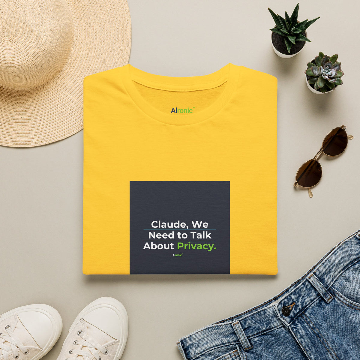 Daisy T-Shirt featuring "Claude Privacy" AI humor design by AIronic, gallery view 7