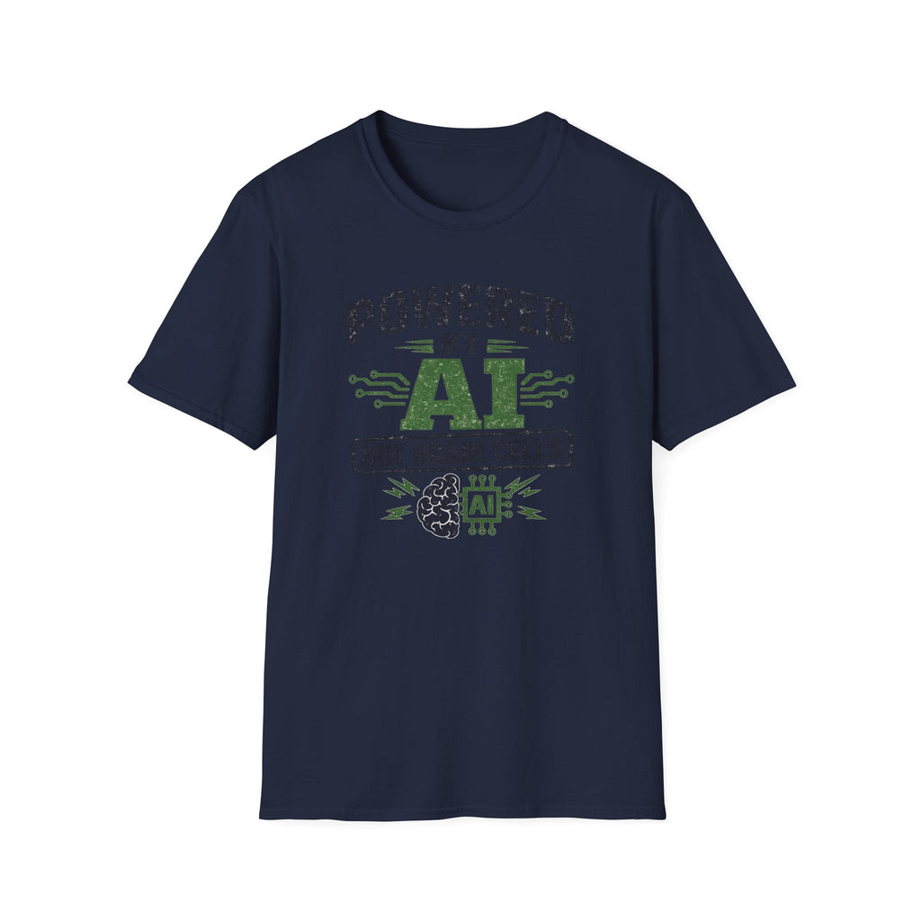 T-Shirt featuring "Powered by AI" AI humor design by AIronic, gallery view 38