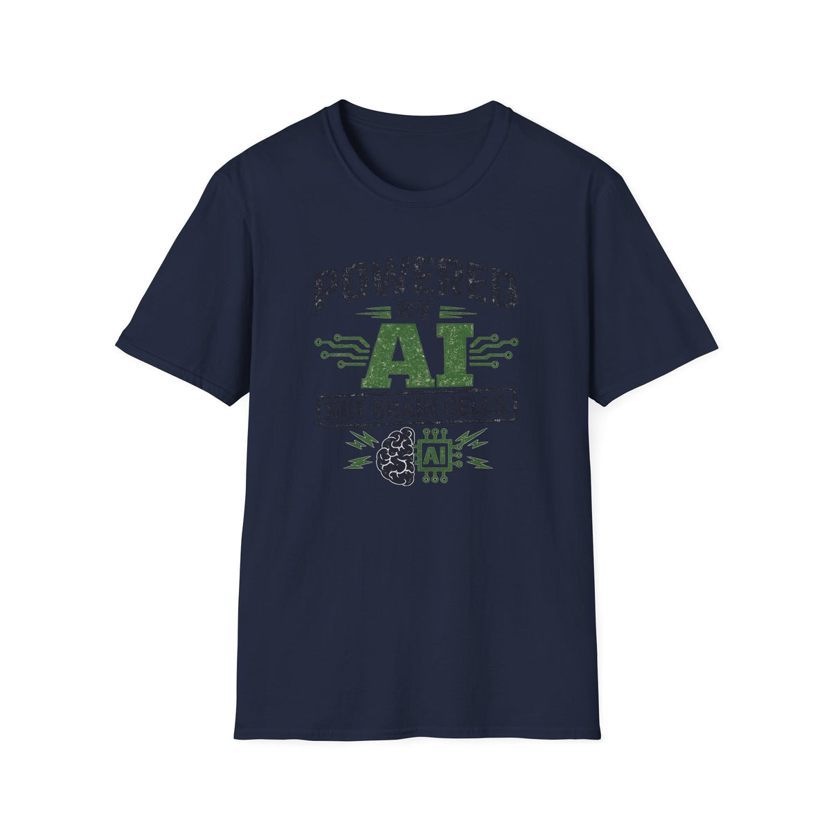 T-Shirt featuring "Powered by AI" AI humor design by AIronic, gallery view 38