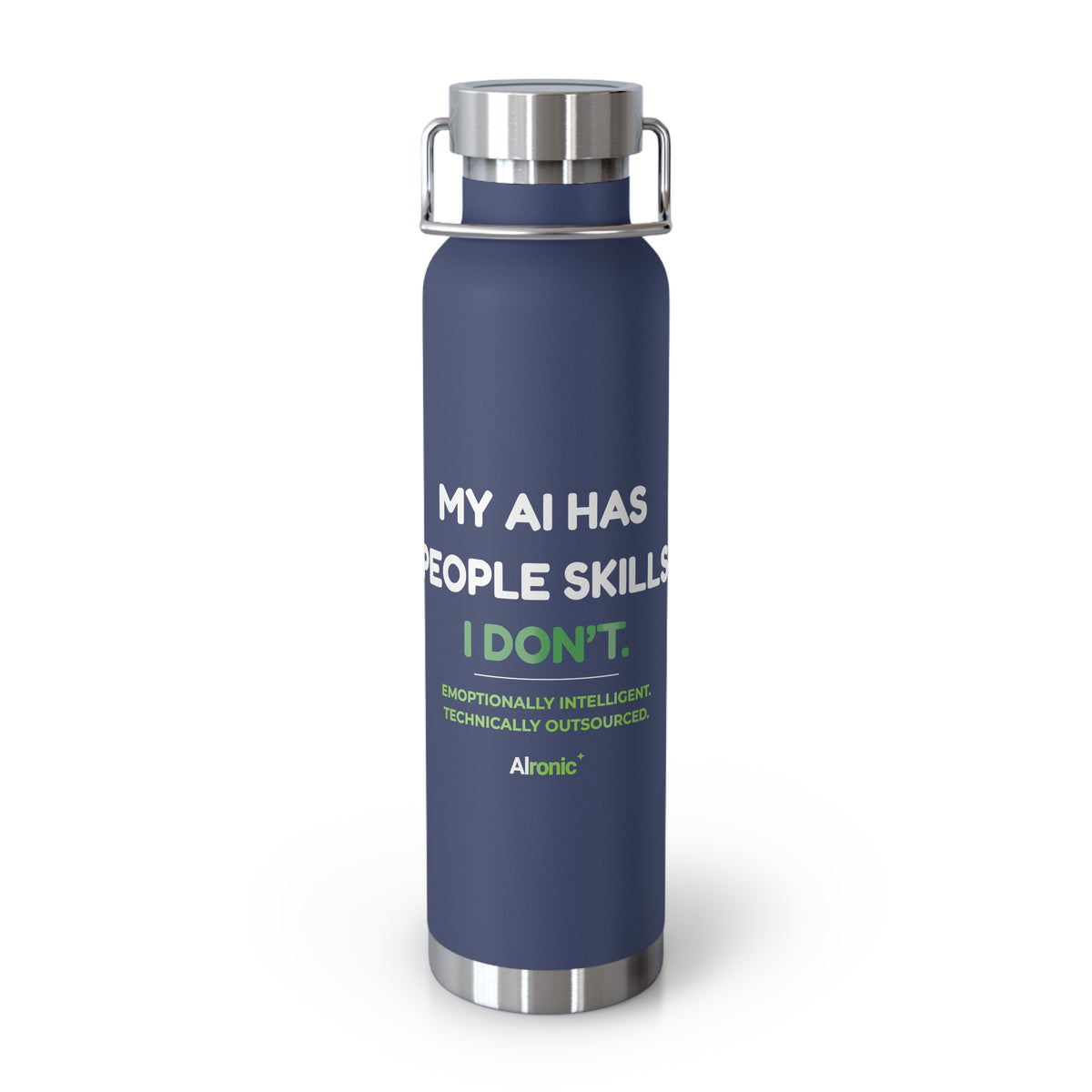 Water Bottle featuring “My AI Has People Skills. I Don't.” AI humor design by AIronic, gallery view 8