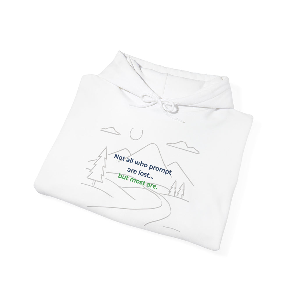 Hoodie featuring “Not All Who Prompt Are Lost” AI humor design by AIronic, gallery view 9