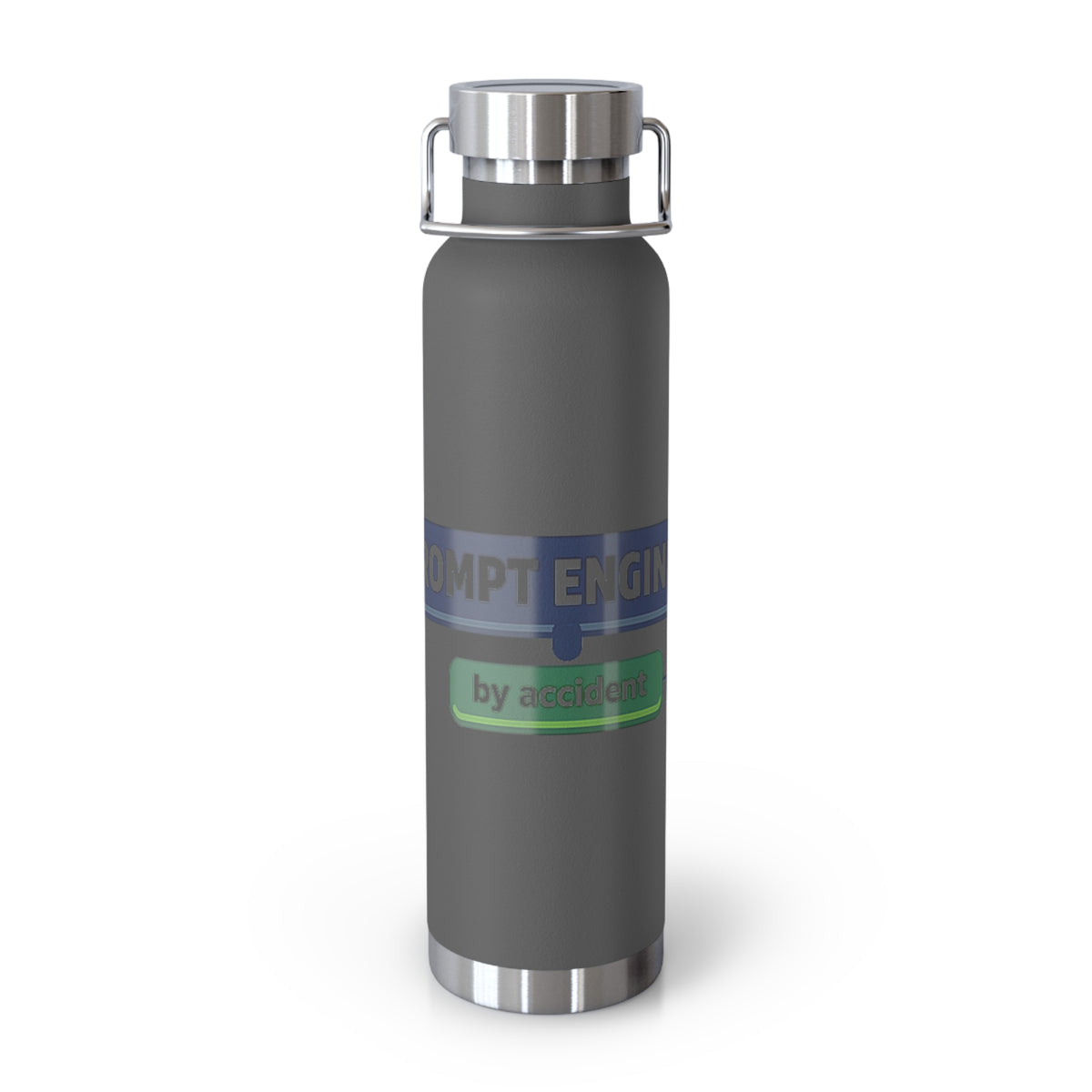 Grey Water Bottle featuring "Prompt Engineer by Accident" AI humor design by AIronic, gallery view 3