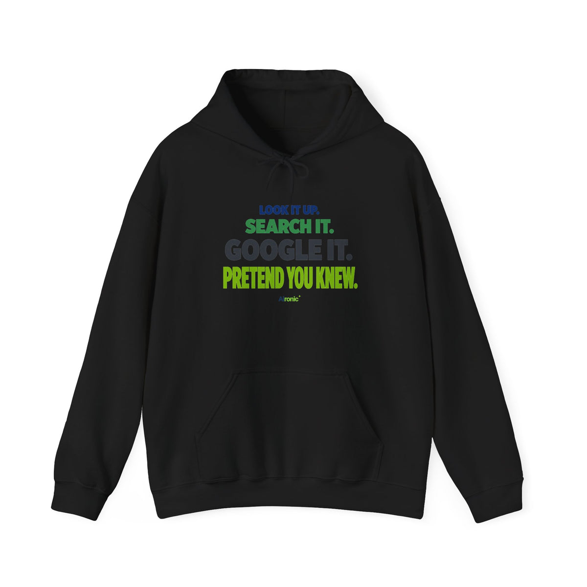 AIronic hoodie featuring "Google It" AI humor design, gallery view 2