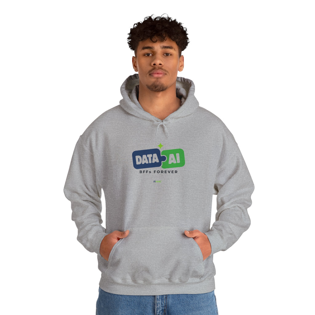 AIronic Hoodie featuring "Data + AI BFFs Forever" AI humor design, gallery view 24