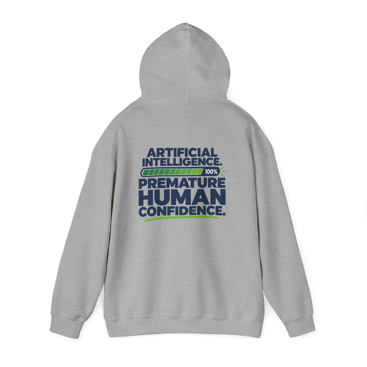 AIronic hoodie featuring "Premature Human Confidence" AI humor design, gallery view 23