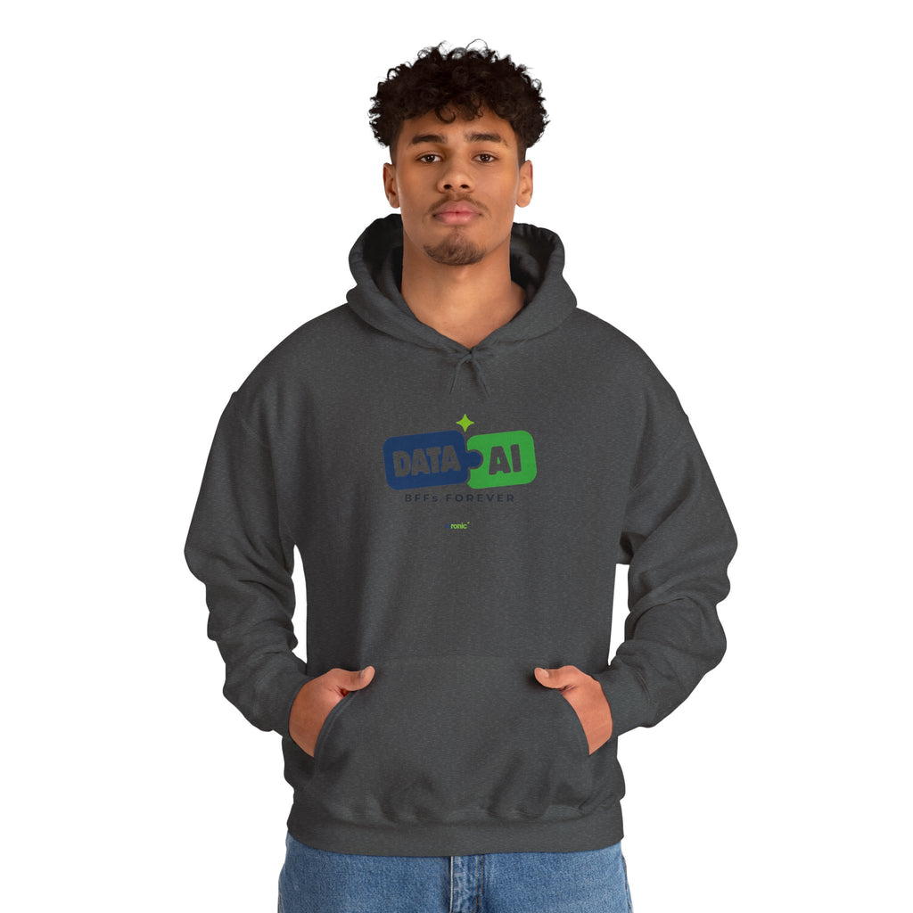 AIronic Hoodie featuring "Data + AI BFFs Forever" AI humor design, gallery view 33