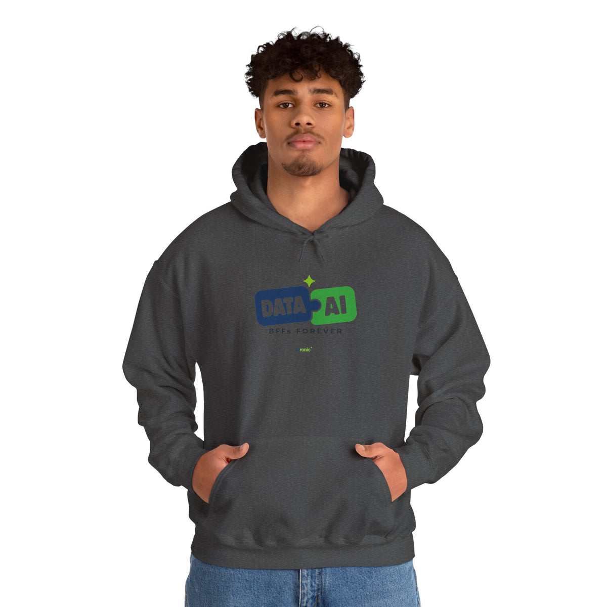 AIronic Hoodie featuring "Data + AI BFFs Forever" AI humor design, gallery view 33