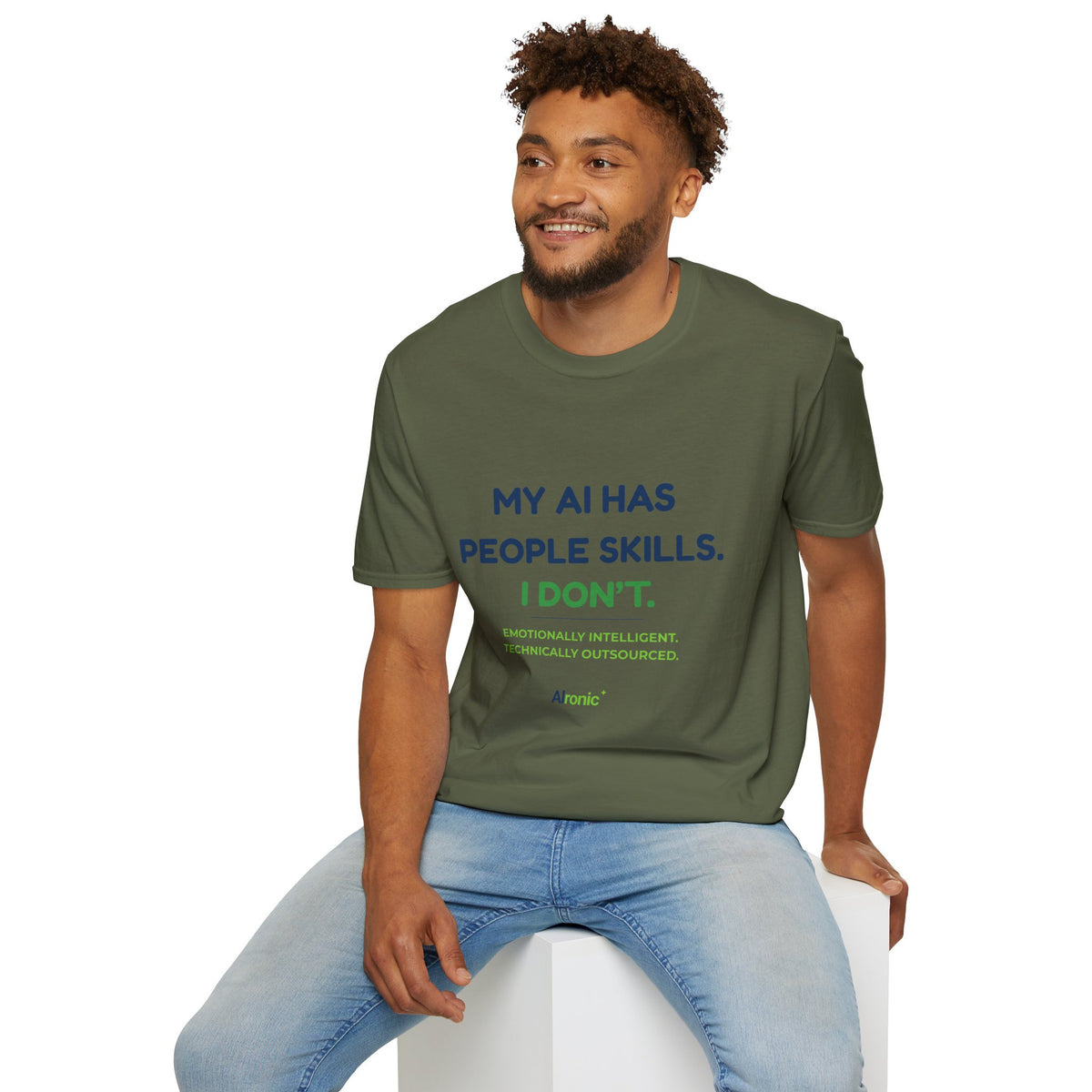 T-Shirt featuring “My AI Has People Skills. I Don't.” AI humor design by AIronic, gallery view 23