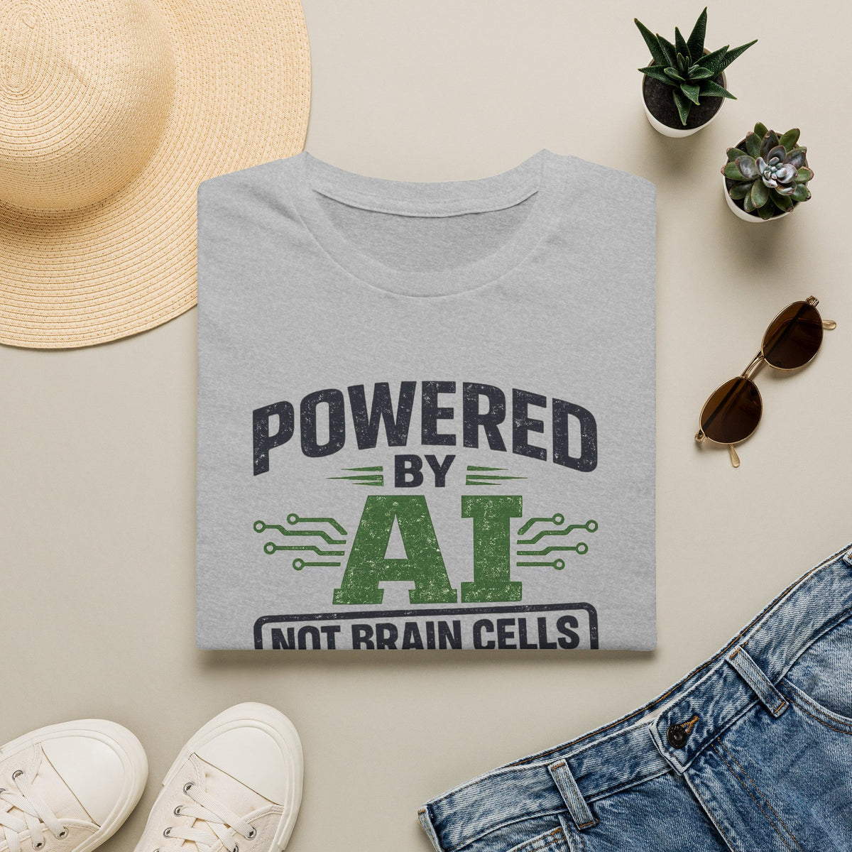 Sport Grey T-Shirt featuring "Powered by AI" AI humor design by AIronic, gallery view 4